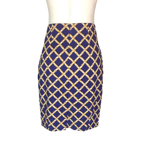 J. McLaughlin Navy Blue & Tan Bamboo Trellis Pencil Skirt - 2 - Picture 5 of 11